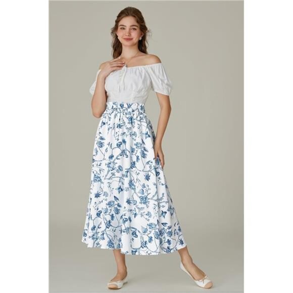 Renaissance Maxi Skirts for Women White Blue - Picture 4 of 6